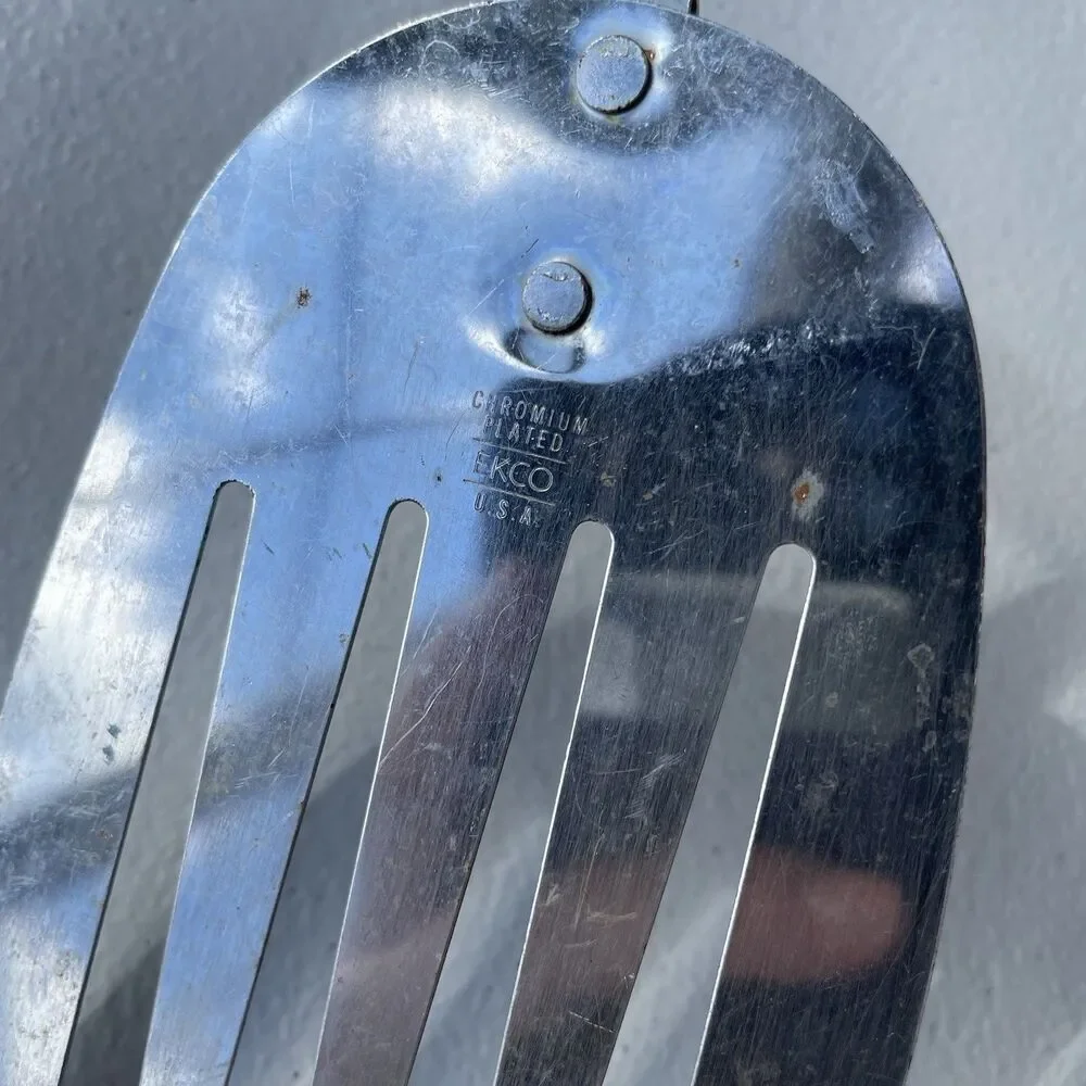 Vintage Ekco Slotted Spatula Turner Carving Fork Stainless Steel Wood USA Made